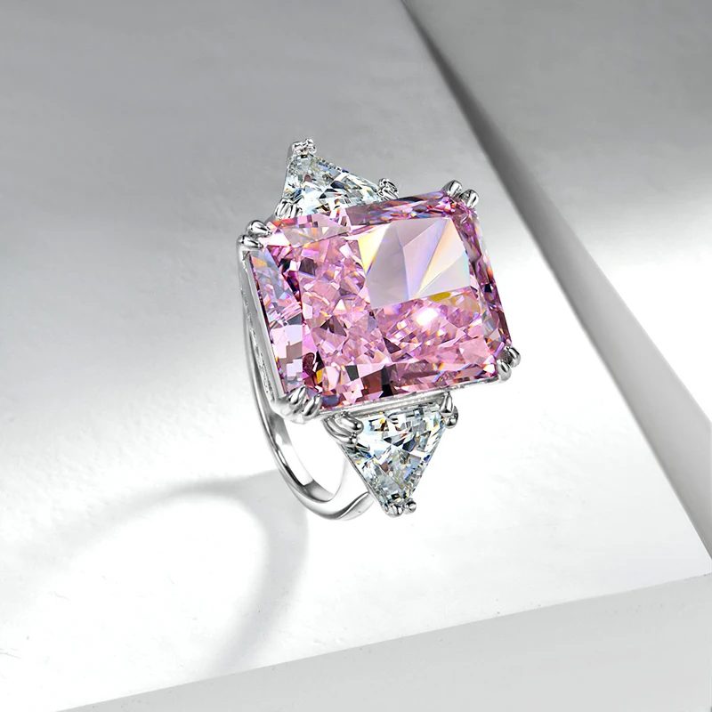 Pink Crystal Elegant Luxury Ring for Women with Synthetic Gem, Daily and Party Wear Engagement Ring,