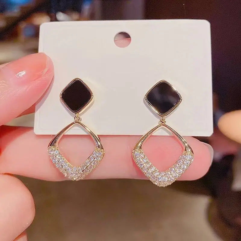 Vintage Oil Drop Square Shape Faux Gemstone Drop Dangle Earrings Female Ear Accessories