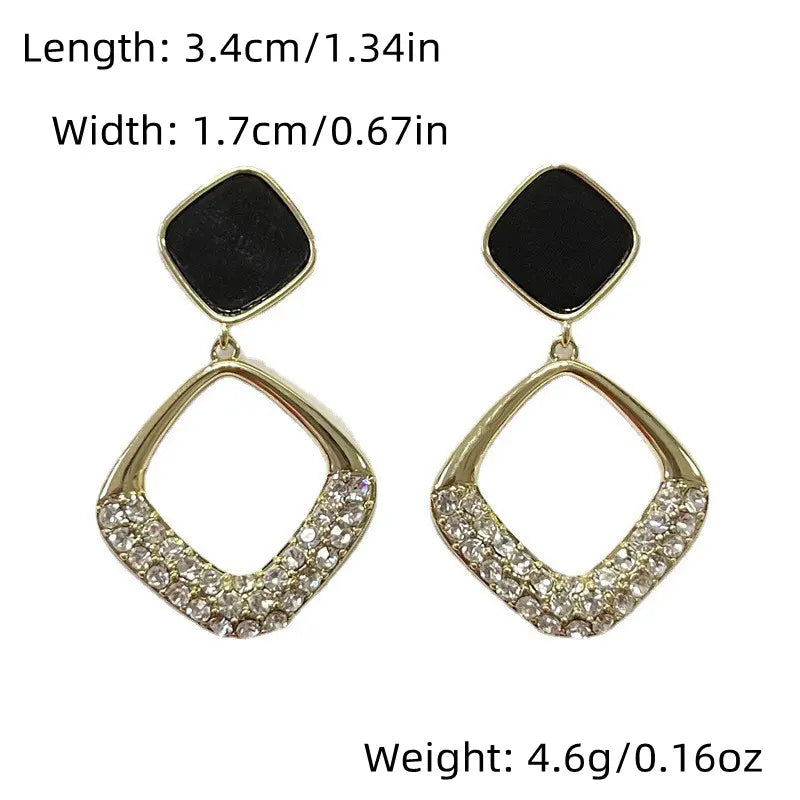 Vintage Oil Drop Square Shape Faux Gemstone Drop Dangle Earrings Female Ear Accessories