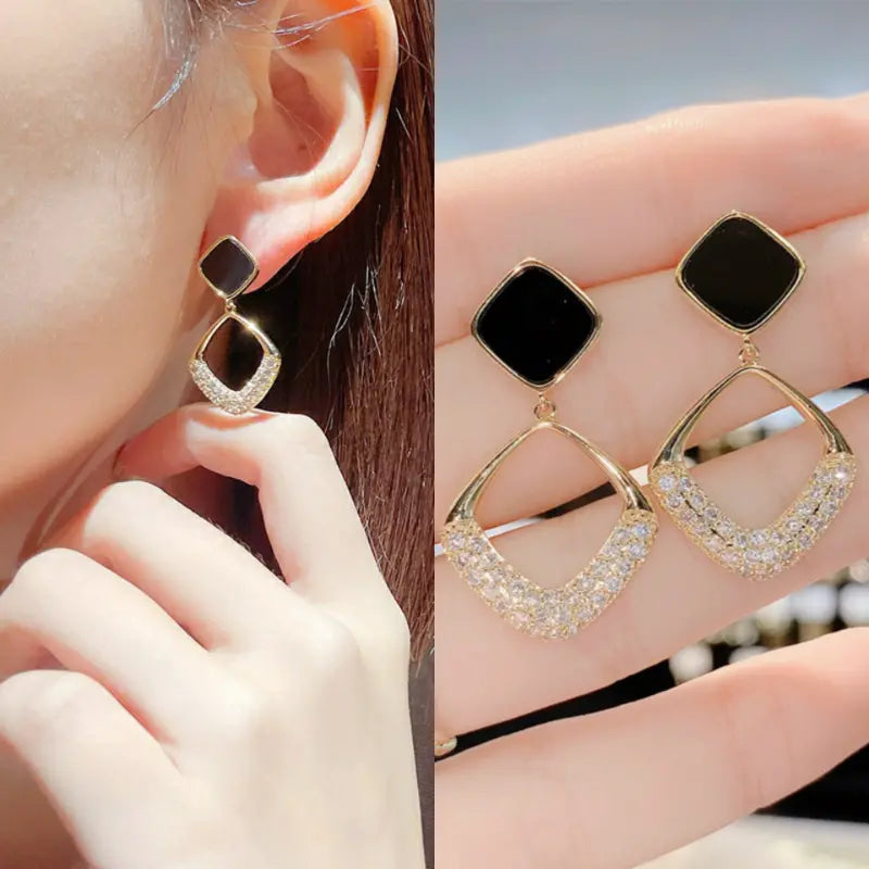 Vintage Oil Drop Square Shape Faux Gemstone Drop Dangle Earrings Female Ear Accessories