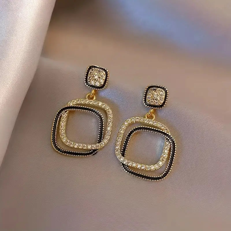 Dangle Earrings Geometric Square Design Zinc Alloy Earrings Elegant Minimalist Style Jewelry Trendy Gift For Women