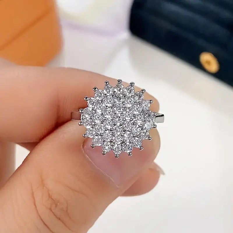 Elegant Luxurious zirconia Lotus Seed Shaped Flower Cluster Ring, Romantic Wedding High Jewelry, Perfect Anniversary Gift