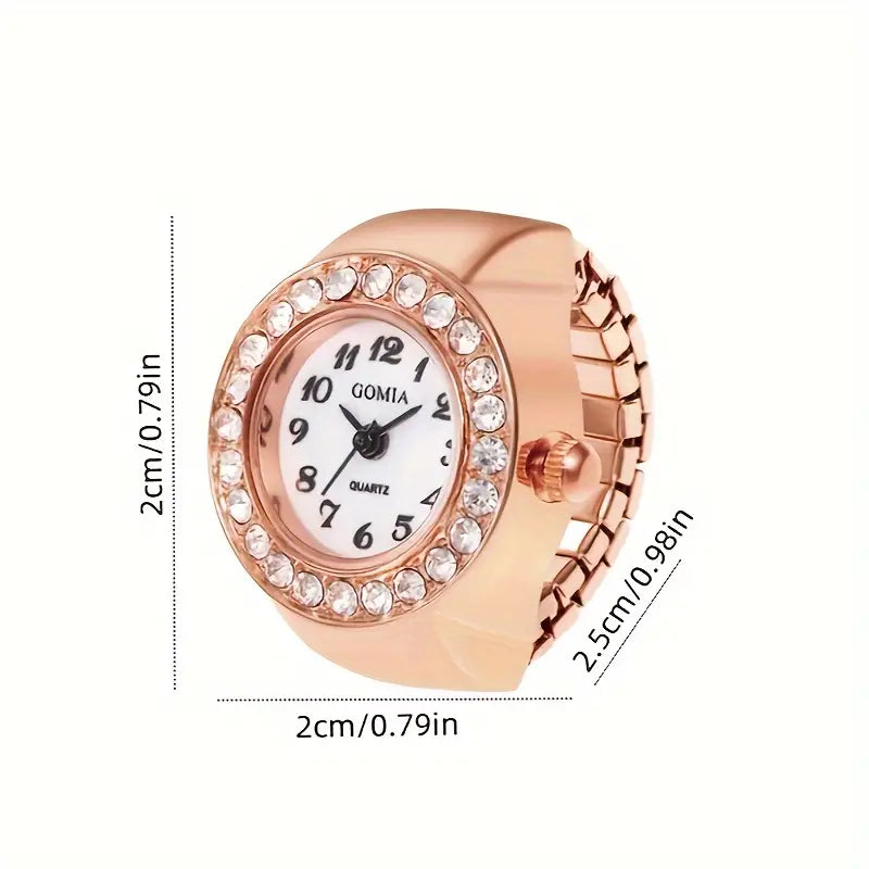 Student's Rhinestone Finger Ring Watch, Fashion Analog Finger Watch