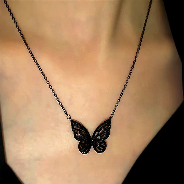 Dark Butterfly Black zircon necklace