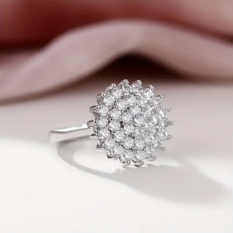 Elegant Luxurious zirconia Lotus Seed Shaped Flower Cluster Ring, Romantic Wedding High Jewelry, Perfect Anniversary Gift