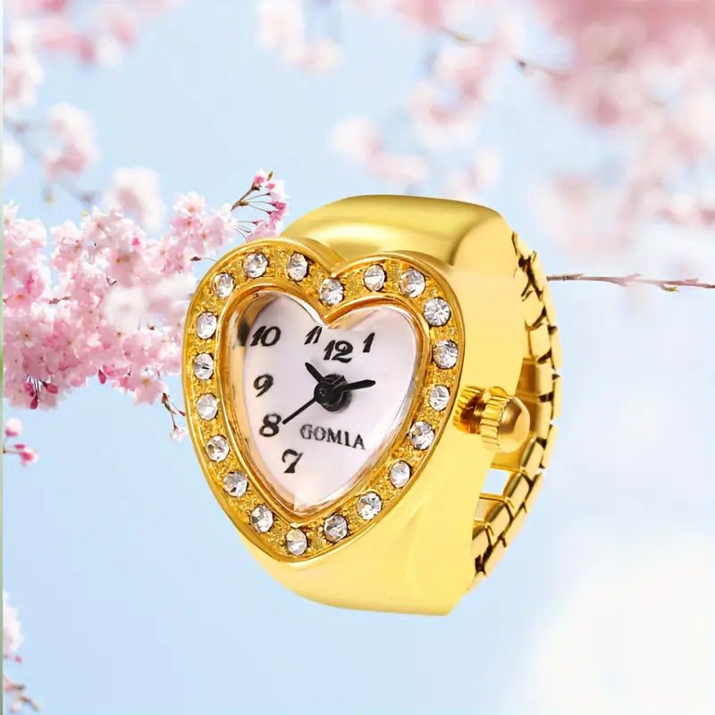 Student's Rhinestone Finger Ring Watch, Fashion Analog Finger Watch