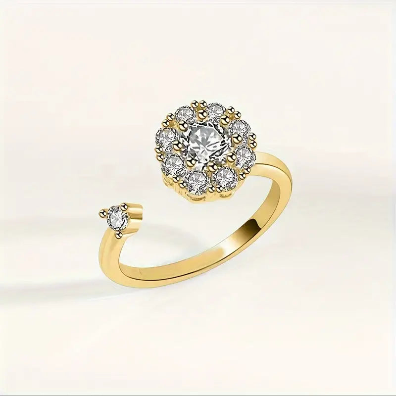 Chic Cuff Ring Rotatable Sparkling Flower Paved Shining zirconia Silvery Or Golden Make Your Call Trendy Fidget Ring