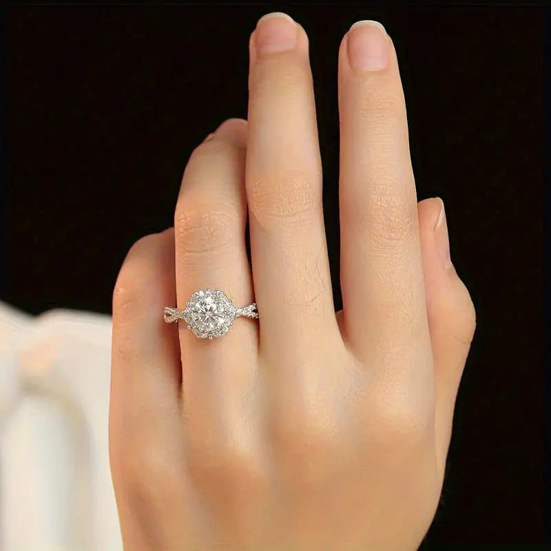 zirconia Flower Ring Monochrome Exquisite Finger Ring Luxury Style Wedding Engagement Ring Jewelry For Women